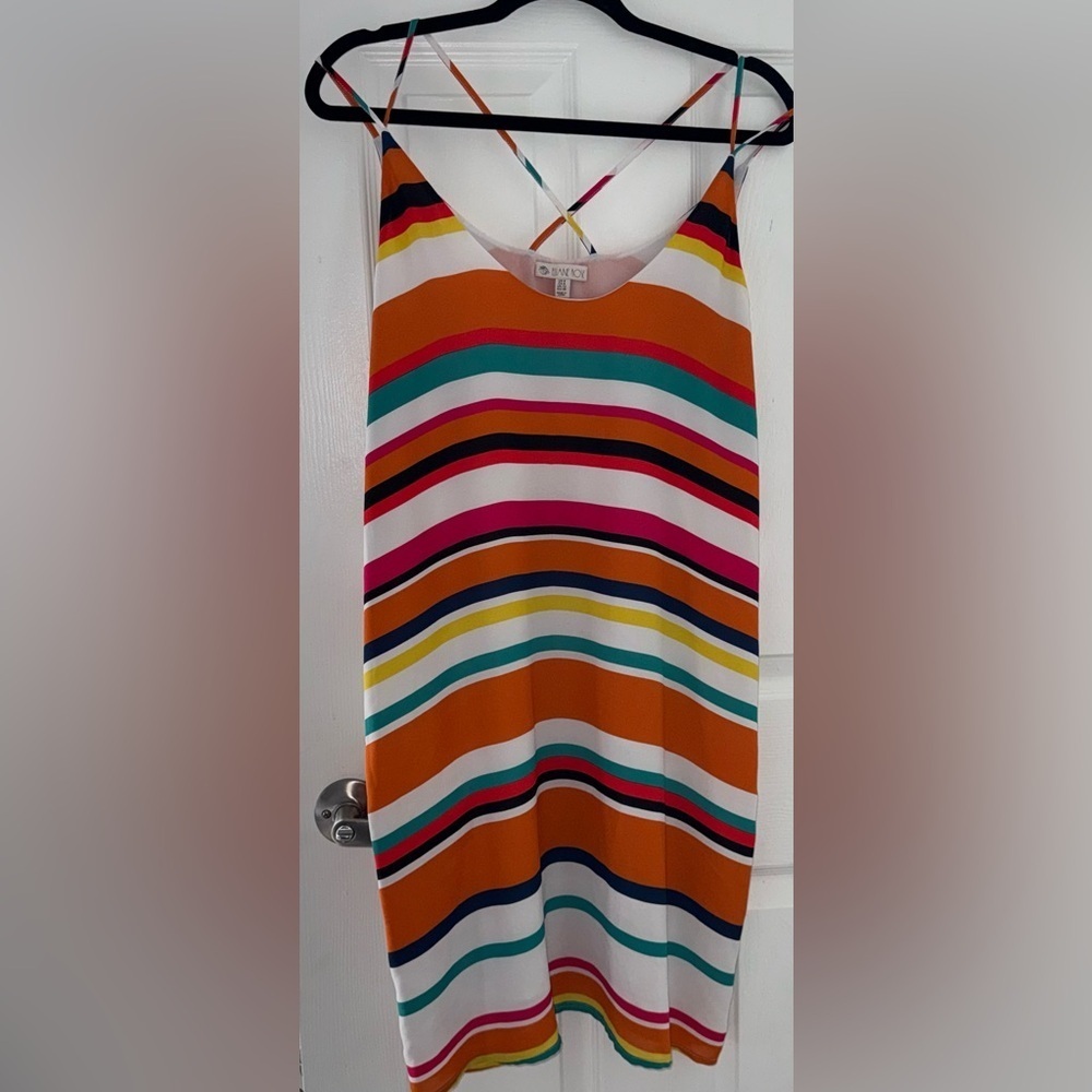 Elaine Rose Orange Red White Multicolor Striped Summer Midi Dress size 8 187 - Picture 4 of 10